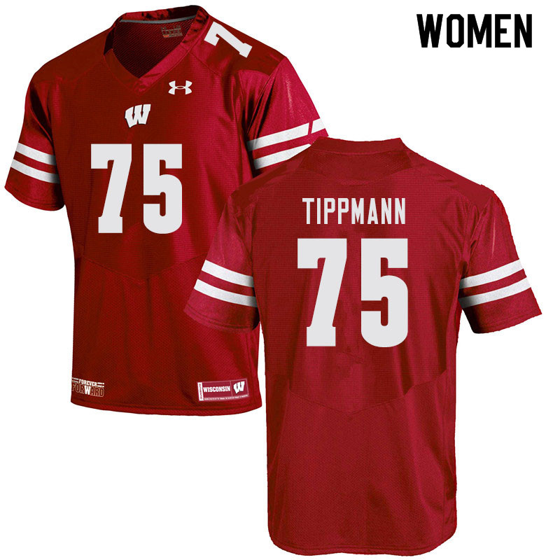 Wisconsin Badgers Women's #75 Joe Tippmann NCAA Under Armour Authentic Red College Stitched Football Jersey EL40J46SK